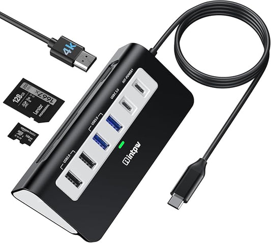 9-in-1 USB-C Docking Station - 4K HDMI, PD 100W, 3 Type A/C 3.0 5Gbps, 2 Type-A 2.0, SD/TF, Aluminum USB C Hub Compatible with MacBook, iPad, iPhone 16/15