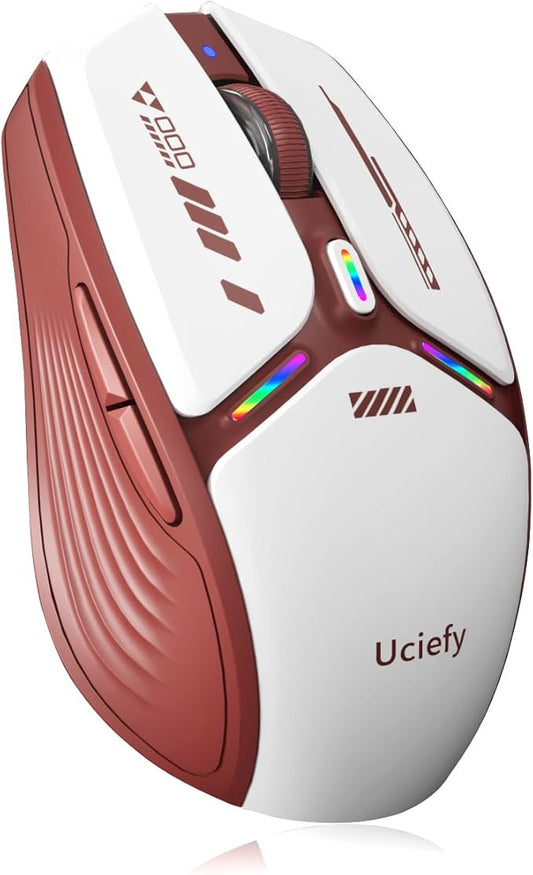 Uciefy V19 Wireless Mouse, 2.4GHz Rechargeable Mouse LED with Battery Indicator, Magnetic Computer Mice with USB Receiver & Type-C Adapter for Laptop/PC/Mac/Chromebook-Red