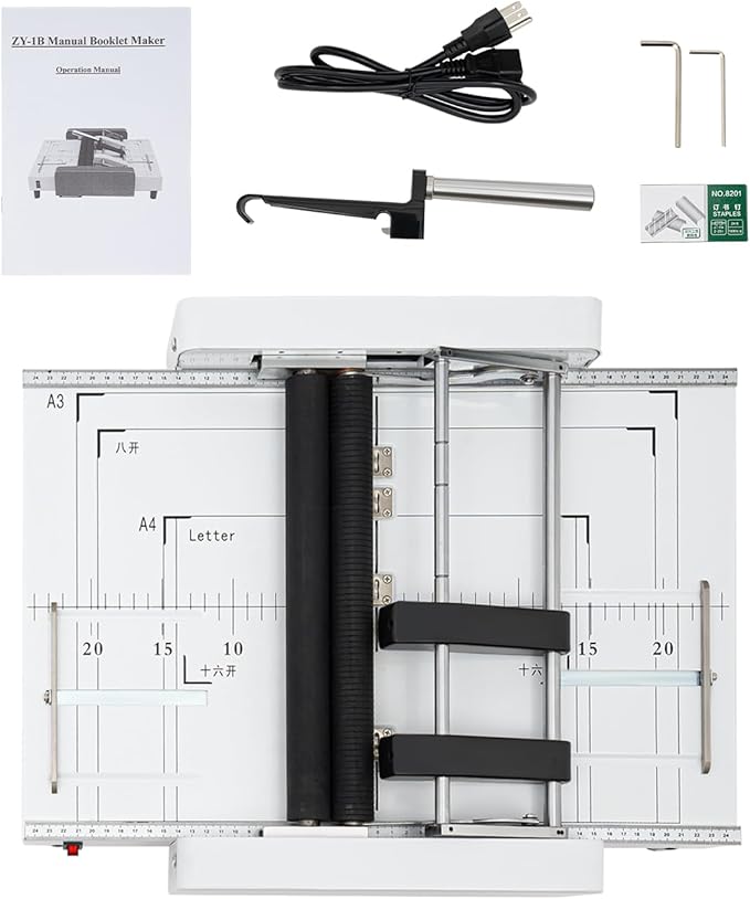 Booklet Maker A3 Paper Folding Binding Machine, MAX 11.7"×16.5" Paper Folder Stapler Machine, 2 in 1 Multifunctional Automatic Book Maker Stapling Machine for Schools Print Stores Offices Factory