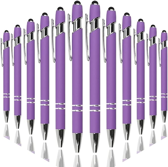Ballpoint Pen with Stylus Tip, Soft Touch Click Metal Pen, 1.0mm Medium Point, Black Ink, 12 Count(Purple)