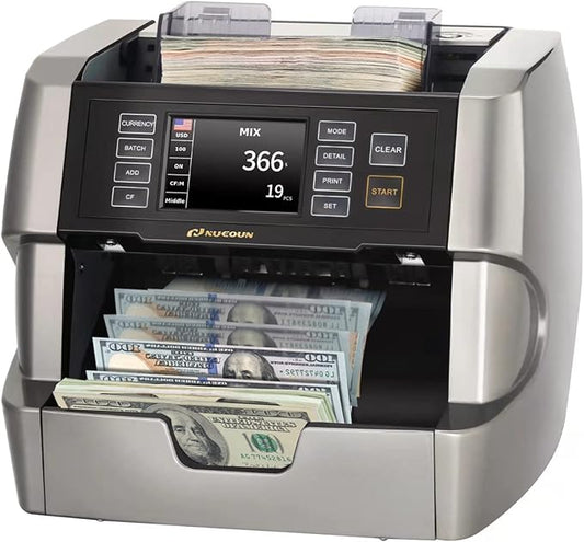 NUCOUN VC-7 Bank Grade Money Counter Machine Mixed Denomination,Value Counting,Mulit Currency,Printer Enabled,Serial Number,Cash Bill Counter 2CIS/UV/IR/MG/MT Counterfeit Detection, Cash Counter