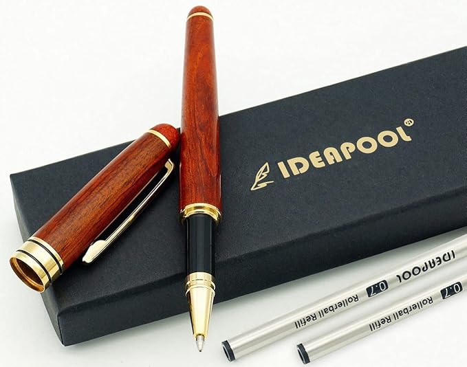 Genuine Rosewood Ballpoint Pen Writing Set - Extra 2 Black Refills - Elegant Fancy Nice Gift Wooden Pen Set for Signature Executive Business Journaling