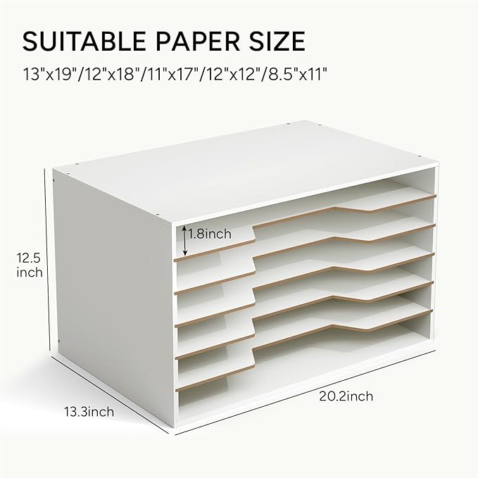 12x18 Construction Paper Organizer, Larger Size Wooden Literature Organizer, 6-Tier Desktop File Organizer for Home and Classroom, Adjustable Paper Sorter for Office