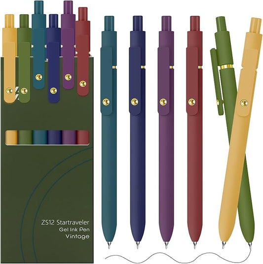 Gel Pens, 6 Pack Gold Retro 0.5mm Black Ink Pens Fine Point Smooth Writing Pens for School Office Supplies, Gifts for Women Girls