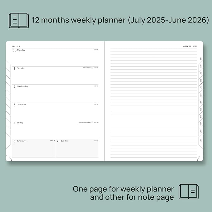 POPRUN Planner 2025-2026 Weekly Notebook (Large 8.5''x 10.5'') Academic Calendar (JUL.25 - JUN.26) Appointment Book with Monthly Tabs, Leather Soft Cover, Inner Pocket, 100 GSM - Brown