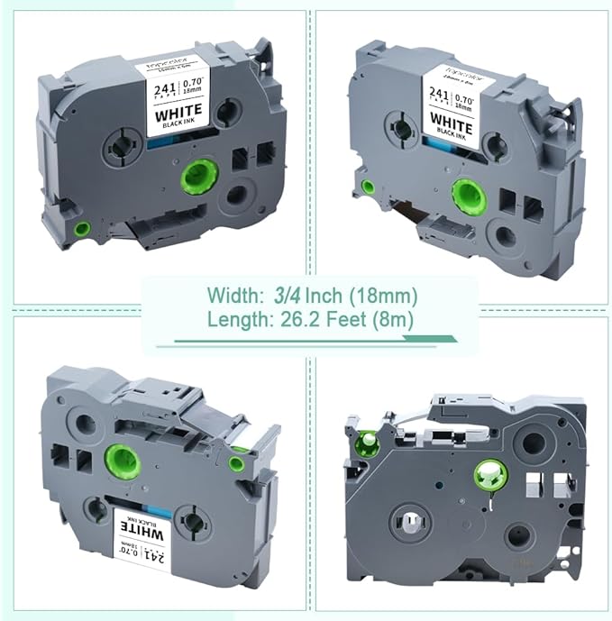 6-Pack Tze 18mm 0.7" Laminated White Compatible for Brother Tze-241 Tze241 Tz-241 Tz241 3/4 Inch Black on White Tz Label Tape 18mm for P Touch Label Maker PTD410 PTD400 PTD610BT PTD600 PTD460