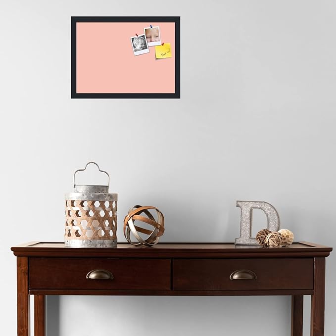 PinPix 18x13 Inch Cork Bulletin Board. This Decorative Framed Pin Board Comes with Pink Pastel Design and a Satin Black Frame. Ideal for Home Office Decor or Message Board (PinPix-1813)