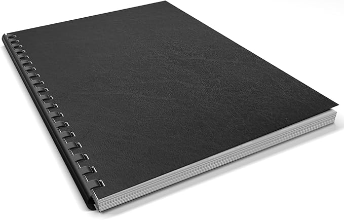 Binditek 100 Pack 12 Mil Leather-Textured Midweight Polycovers, Letter Size, Plastic Binding Presentation Back Covers, 8-1/2 x 11" Square Corners, Un-Punched, Black