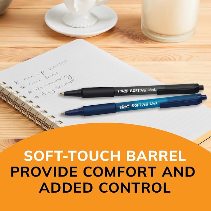 BIC Soft Feel Retractable Ballpoint Pen with 1.0 mm Medium Point and Comfortable Grip, 18-Count in Assorted Ink Colors