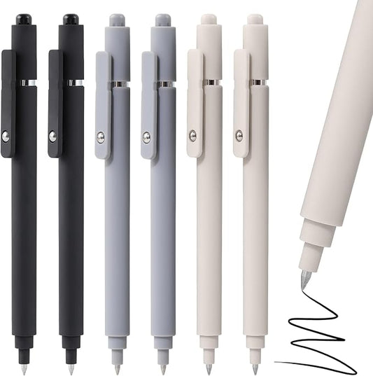 RIANCY Gel Pens 0.5mm Black Ink Ballpoint Aesthetic Beige Black Gray White Fine Point Writing Pretty Pen Cute Fancy Desk Accessories for Women Men Nurse Journaling Note Office School Supplies 6Pcs
