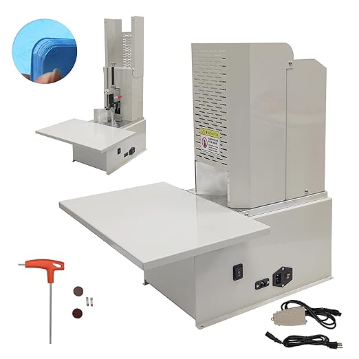 Electric Round Corner Cutter, Heavy Duty Fillet Paper Punch with Foot Pedal & Metal Protective Cover, R3-R9 Cutting Radius, Electric Corner Rounding Machine for PVC Name Card 1.97in Thickness
