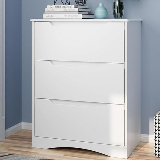 Gizoon 3 Drawers Chest, Bedroom Drawer Dresser with Large Storage Capacity, Embedded Handle, and Sturdy Anti-Tripping Device, Modern Design Cabinet for Hallway, Office, Living Room (White)
