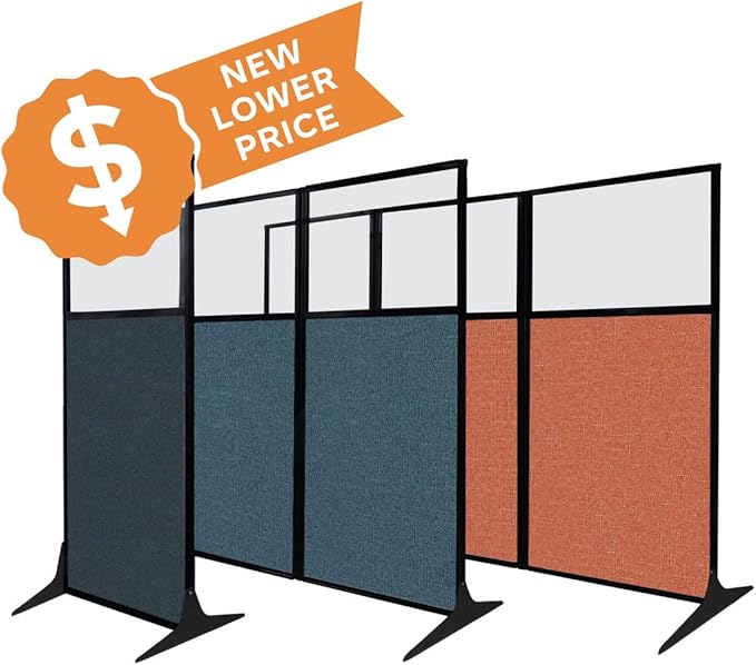 Versare Office Workstation Screen | Portable Wall Divider | Modern Cubicle | Freestanding Privacy Screen | Flexible Work Space | 2 Panels | 66" Wide x 70" Tall Beige SoundSorb Panels with Window