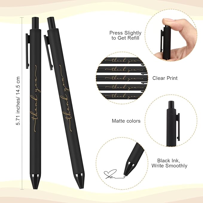 200pcs Thank You Pens Bulk Cute Multicolor Ballpoint Pen for Men Women Server Accessories Employee Holiday Appreciation Gifts for Teacher Office Back to School Party Favor (Black)