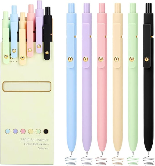 Ddaowanx Colored Gel Pens, 0.5mm Fine Point Retractable,Colorful Pens for Journaling,School Supplies, Gifts for Nurse and Teens, Stockings Stuffers for Women(6Pcs-Aesthetic Colors)