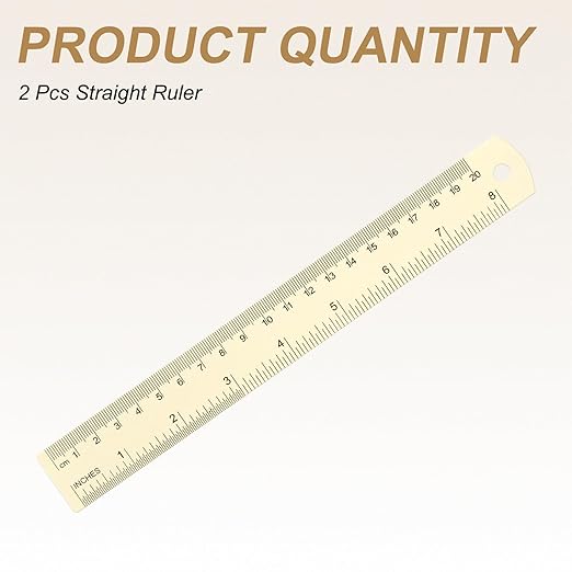 HARFINGTON 2pcs Metal Straight Ruler 20cm Metric SAE Aluminum Alloy Measuring Rulers Scale Tool with Hole for Measure Study Reading Classroom Office, White