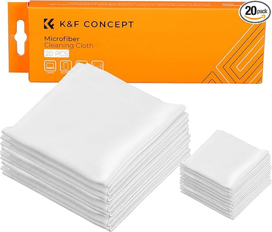 K&F Concept 20 Pack Microfiber Cleaning Cloths, 6x6in Glasses Cleaning Cloths, Premium Camera Lens Cloth for Photography, Glasses, Screens & More