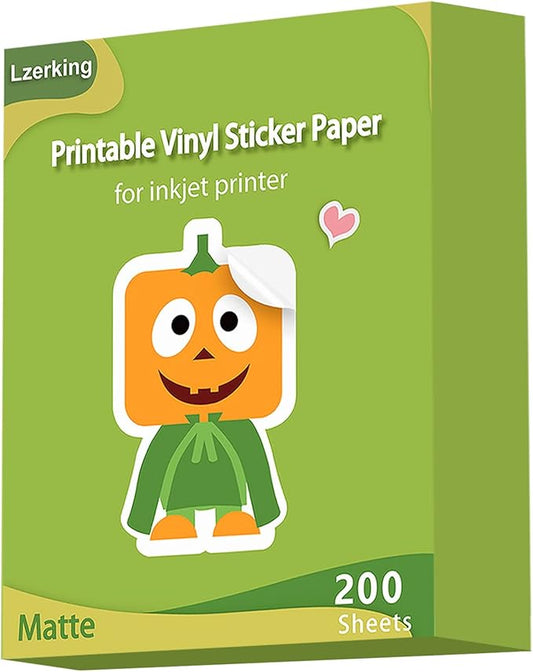 Lzerking Premium Printable Vinyl for Inkjet Printer Sticker Papers 200 Matte 8.5’’x11’’ Waterproof White Lables Decal Paper for Cricut