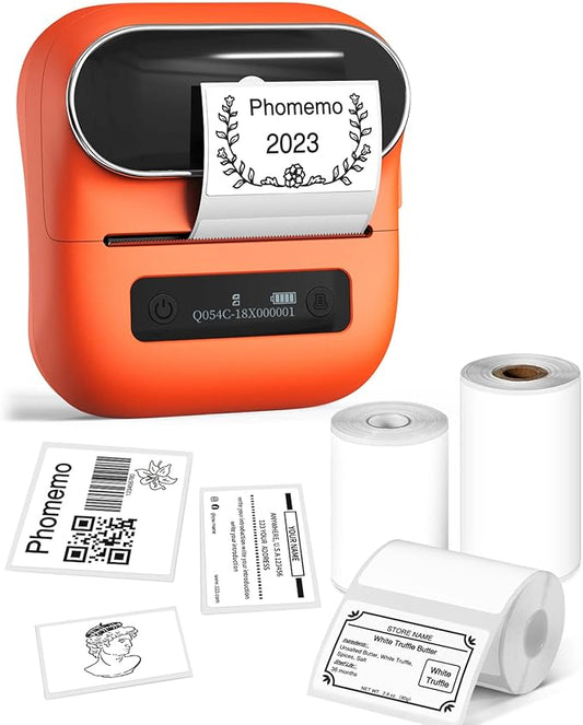 Phomemo M220 Label Maker, New Flagship Barcode Printer, 3.14 '' Bluetooth Thermal Label Printer, for Address, Mailing, Files,Small Printer Compatible with Android, iOS,with 3 Label, 80mm