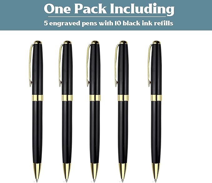 Ancolo Personalized Business Pens - Black Ink with 10 Extras Refills 5 Gift Boxed - Custom with Your Name or Message, Perfect for Students/Teacher/Manager/Lawyer/Professor 5PCS/Pack