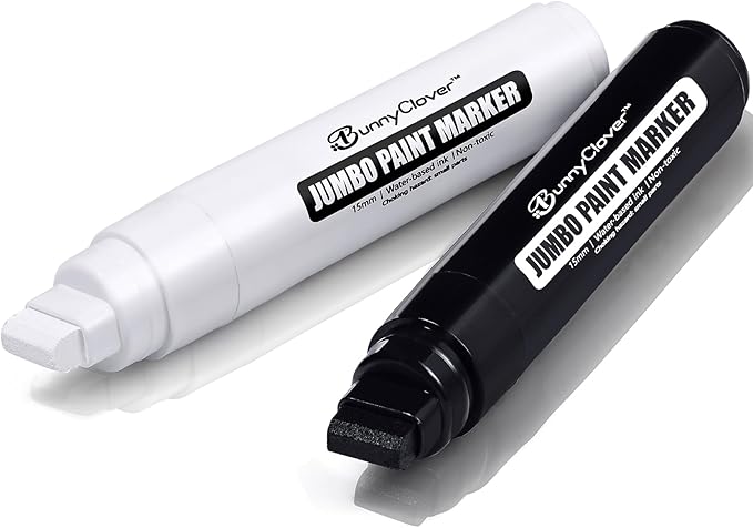 Paint Markers Pens, 2 Pack of Black and White, Premium Permanent Acrylic Paint Pens Markers for Tagging, Signs, Stone, Wood, Ceramic, Non-Toxic,15mm Jumbo Tip