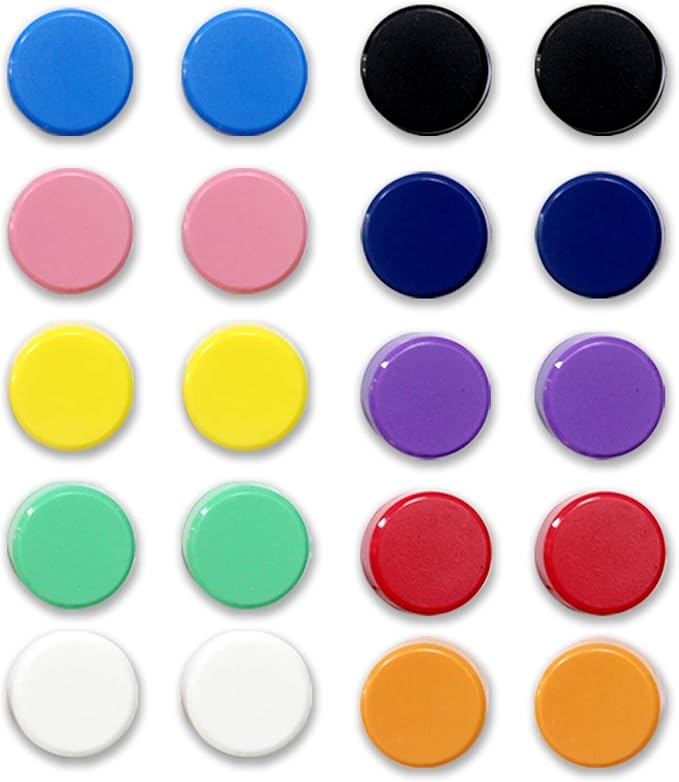 Qualsen Fridge Magnets, 20pcs Refrigerator Magnets, Small Magnet for Whiteboard, Mini Cute Magnet for Fridge, Locker, White Board, Kitchen, Office, Classroom (10 Colors)