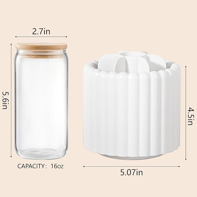 Anyoifax 360 Rotating Makeup Brush Holder 7 Slots Make Up Brush Organizer Removable Spinning Cosmetic Brushes Storage Pen Holder for Vanity, Dresser, Desk, White