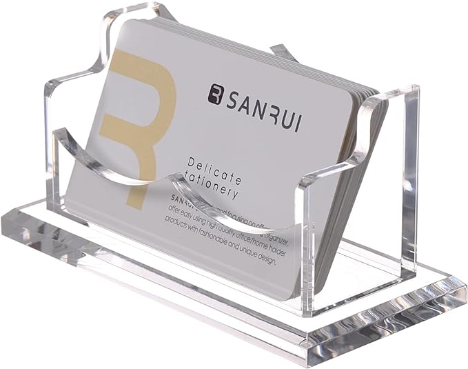 SANRUI Clear Horizontal Business Card Holder Stand for Desk, Acrylic Desktop Display Name Cards Holders Organizer Storage Rack,for Exhibition, Home , Office ,1 Tier 1 Pocket , 60 Card Capacity