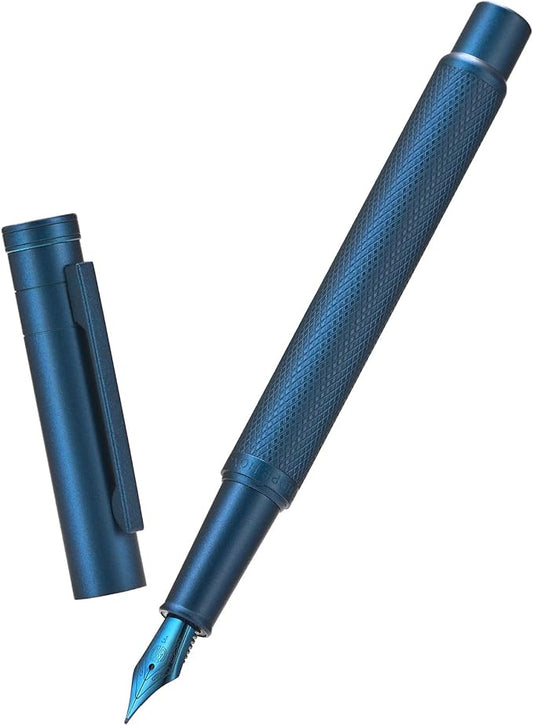Dark Blue Forest Fountain Pen Fine Nib Classic Design with Converter and Metal Pen Case Set by Asvine