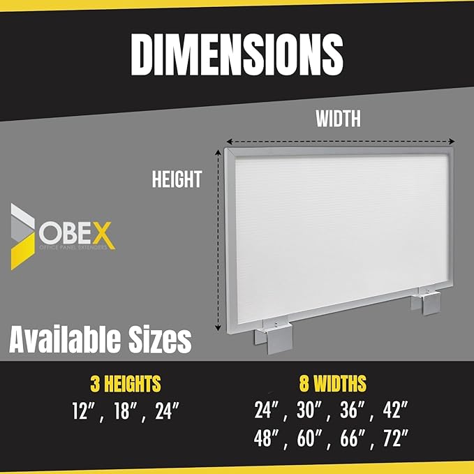 OBEX Privacy Screen & Office Panel Extender for Office Cubicles, Polycarbonate Desk Privacy Panel & Divider for Office Cubicle, 18" x 48", White