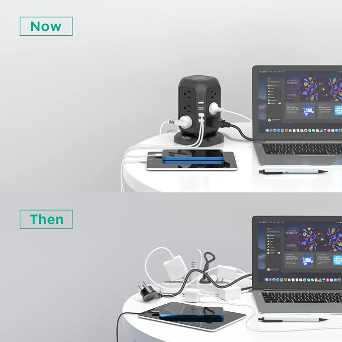 AiJoy Power Strip Tower 16.4 ft Cord, Surge Protector with 12 AC Outlet and 4 USB Ports, Charging Station Extension Cord with Multiple Outlets for Home, Office, Dorm Room Essentials