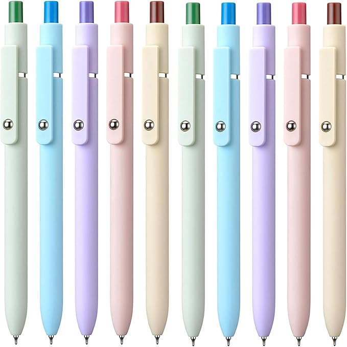 10Pcs Gel Pens, 0.5mm Black Ink Pens Retractable Fine Point Smooth Writing, Aesthetic Office School Supplies, Desk Accessories Nursing Pen for Journaling Note Taking, Gifts for Women Men (Morandi B)