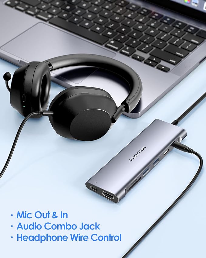 LENTION 3.3FT Long Cable USB C Hub with 4K HDMI, 2 USB 3.0, Card Reader, Aux, Type C Data/Charging Compatible 2024-2016 MacBook Pro, Mac Air/Surface, More, Stable Driver Adapter (CB-C37, Space Gray)