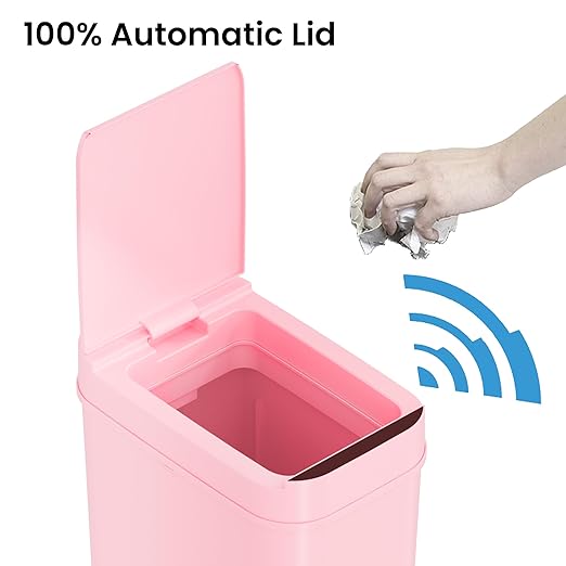 iTouchless 3 Gallon Sensor Pink Bathroom Trash Can, 10 Liter Small Slim Automatic Touchless Garbage Bin with Lid, Smart Narrow Motion Control Commercial Waste Basket for Bedroom, Office
