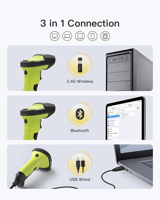 Inateck 2D Barcode Scanner, Wireless Bluetooth QR Code Scanner with AI APP & SDK, 180-Day Battery Life, Fast & Accurate Scanning, Compatible with iOS/Android/Windows, BCST-72 Green