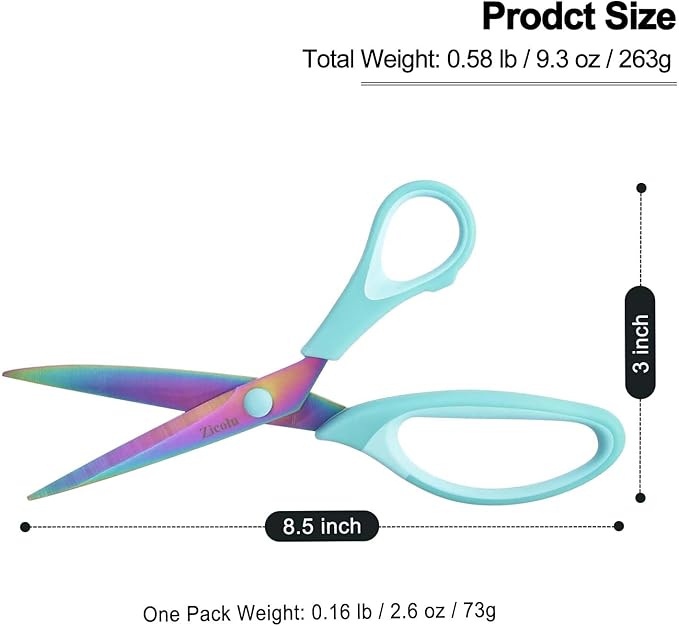 8.5" Scissors All Purpose, Multipurpose Office Scissors Set of 3 pack, sharp Titanium Coating Blade and Soft Comfort-Grip Sturdy Scissors for Fabric School Craft Sewing Home, Right/Left Handed, Blue