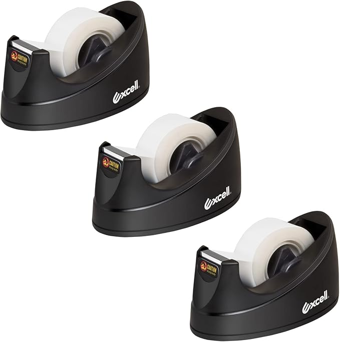 Excell EX-115BK Mini Desktop Tape Dispenser (1" core) with Adhesive Bottom, Easy for One Hand Use, Cute Tape Dispensers Use for Home, Office Gift Store and Wrapping Purpose (3)