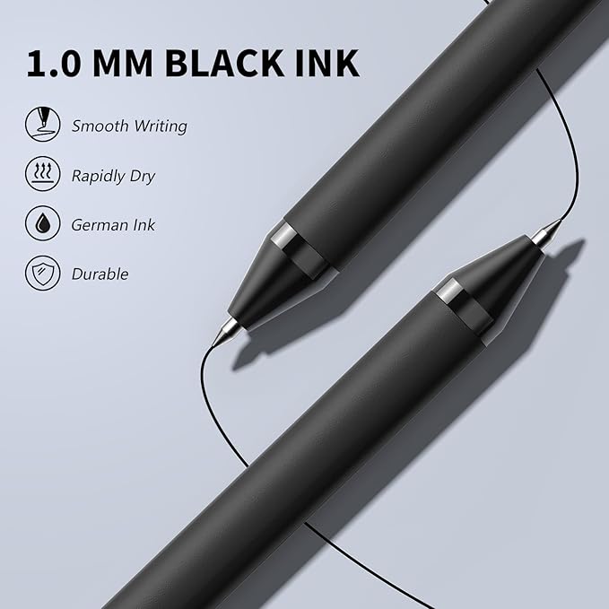 50 Pack Black Ink Pens - Bulk Pens, 1.0MM Medium Point Ballpoint Pens, Smooth Writing No Bleed Retractable Ball Point Pen (Black)