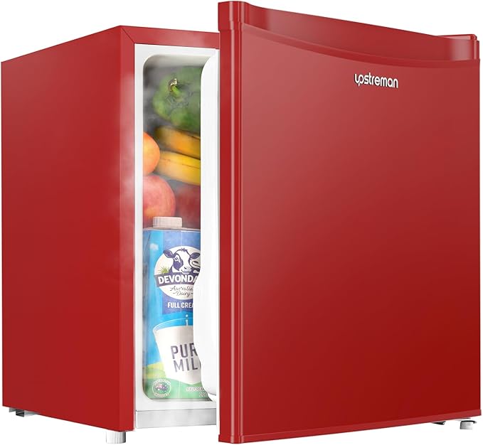 Upstreman 1.7 Cu.ft Mini Fridge with Freezer, Dorm Essentials, Adjustable Thermostat, Energy Saving, Low Noise, Single Door Compact Refrigerator for Dorm, Office, Bedroom, Red-FR17