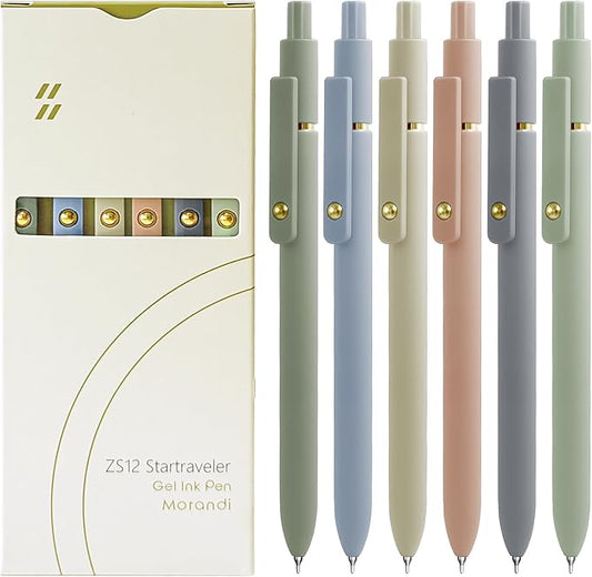 Gel Pens, 6 Pcs Black Ink Pens for Women, 0.5mm Fine Point Smooth Writing Pens, High-End Series Retractable Pens for Journaling Note Taking (6 Pcs Gold Morandi)