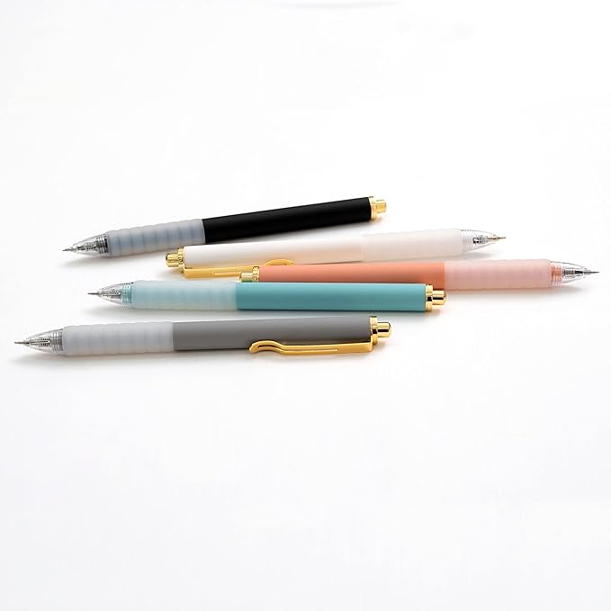 Linbsunne Ballpoint Pens Medium Point 1mm Black Ink Work Pen with Super Soft Grip Ball Point Pen for Men Women Retractable Office Pens (Gold Clip-6 count)