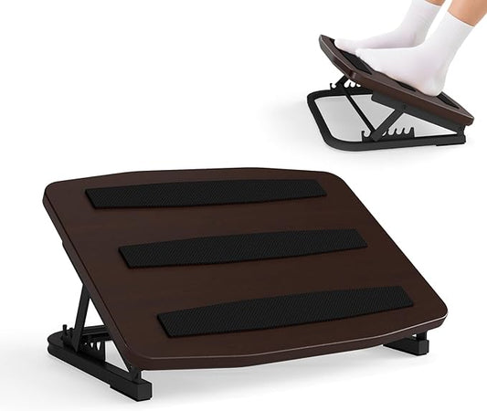 Foot Rest for Under Desk at Work, Ergonomic Wooden Desk Foot Rest with 7 Adjustable Angles, Anti-Slip Footrest Comfortable Foot Stools for Office Leg Rest, No Assembly