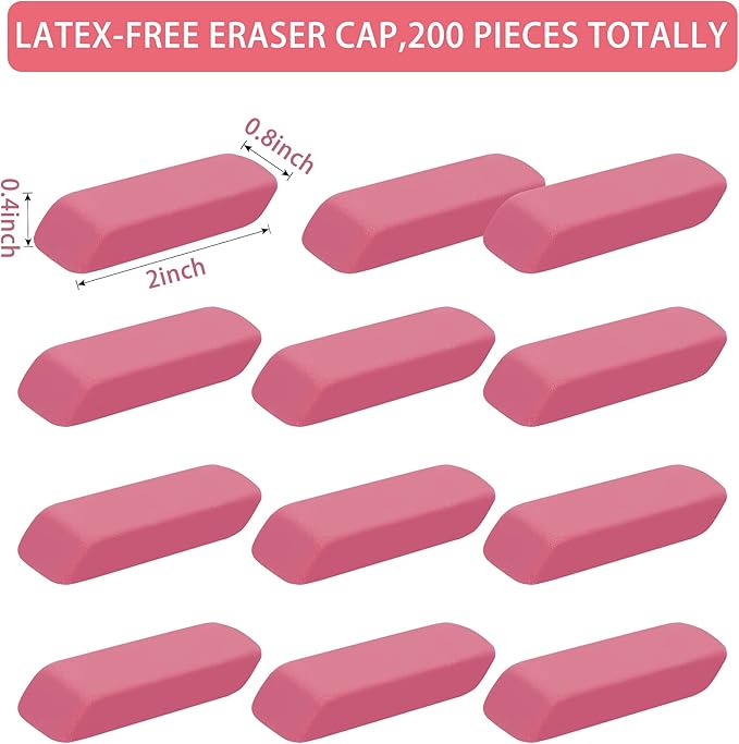 200 Pack Pink Erasers Bulk Latex-Free Soft Erasers Pencil Erasers for Kids Teachers and School and Office Supplies