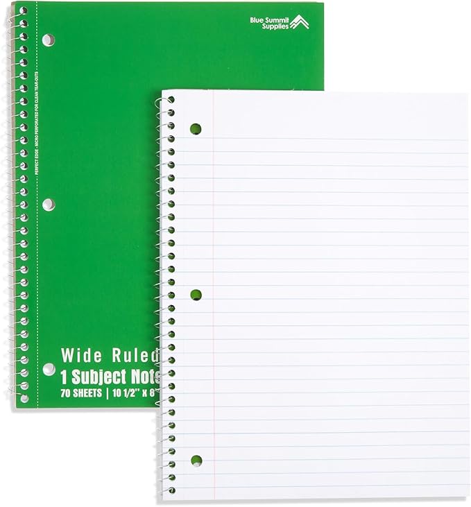 Blue Summit Green Wide Ruled Spiral Notebooks Bulk, 1 Subject Spiral Notebook Wide Ruled, Paper School Bulk Notebooks, 48 Pack