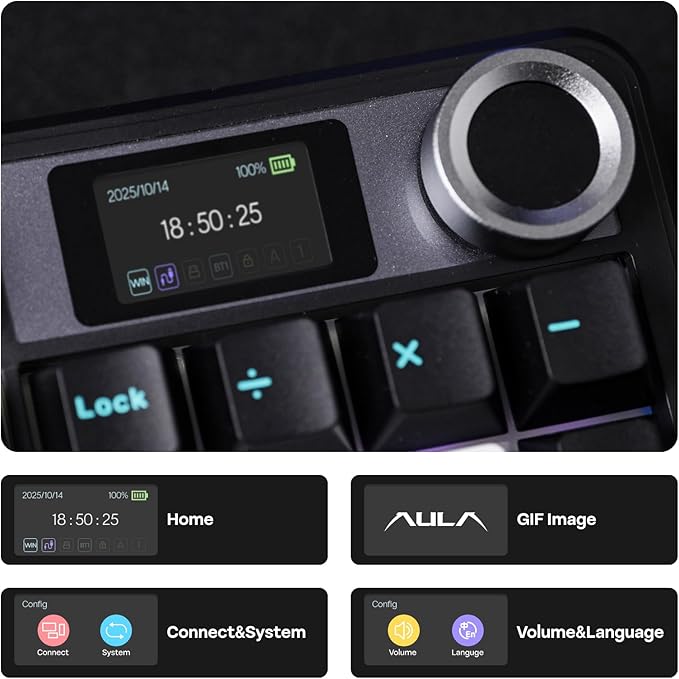 EPOMAKER X Aula F108 PRO Wireless Gaming Keyboard with Screen, 8000mAh Battery, 104 Hot-Swappable and Programmable Keys and Knob, RGB Backlight, for Mac/PC/Android (Blue&White&Black)