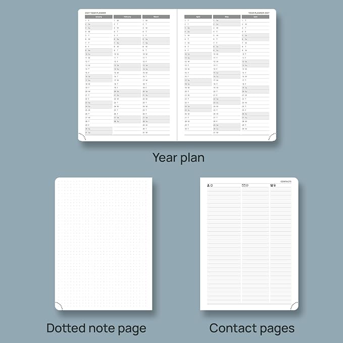 POPRUN Weekly Planner 2026 (Medium 6.5" x 8.5") Calendar 12 Months Notebook with Horizontal Layout, Leather Soft Cover, Monthly Tabs, Inner Pocket, 100GSM Thick Paper, Pen Holder - Petrol Green