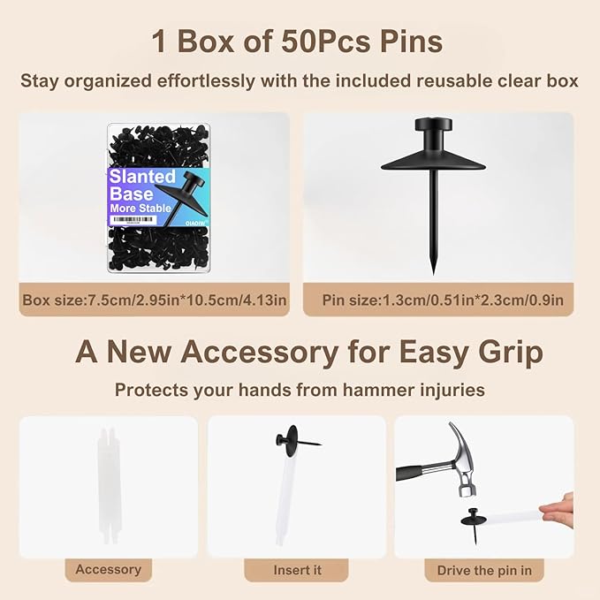 50pcs Black Thumb Tacks - Heavy Duty Double Headed Metal Wall Tacks