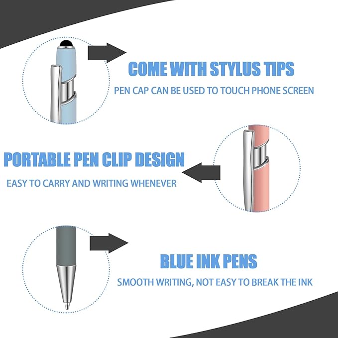 12 Pcs Blue Ink Ballpoint Pen with Stylus Tip, 1.0 mm Metal Pen Stylus Pen for Touch Screens, 2 in 1 Thank You Pen Gift for Friends, Colleagues, Coworker, Office, Family(Moran)