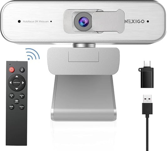 NexiGo N940P 2K Zoomable Webcam with Remote and Software Controls | Sony Starvis Sensor | 1080P@60FPS | 3X Zoom | Dual Stereo Microphone, for Zoom/Skype/Teams/Webex (Silver)