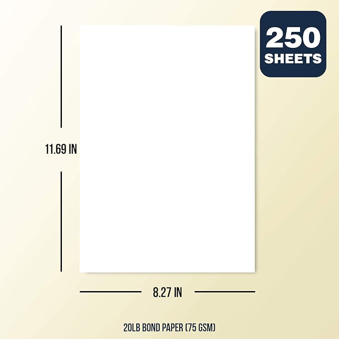 A4 White Paper | For Copy, Printing, Writing | 210 x 297 mm (8.27" x 11.69" Inches) | Pack of 250 Sheets (20Lb)